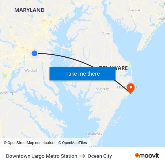 Downtown Largo Metro Station to Ocean City map