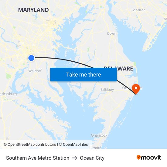 Southern Ave Metro Station to Ocean City map