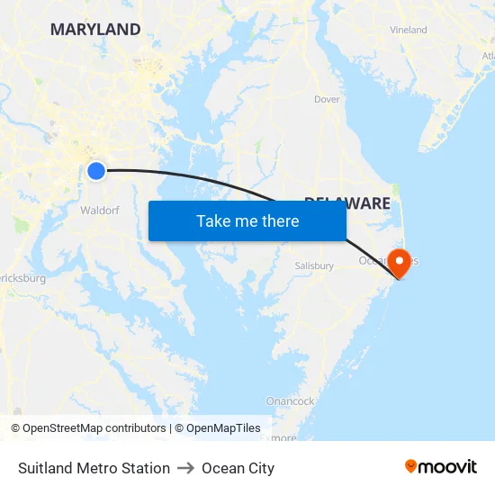 Suitland Metro Station to Ocean City map