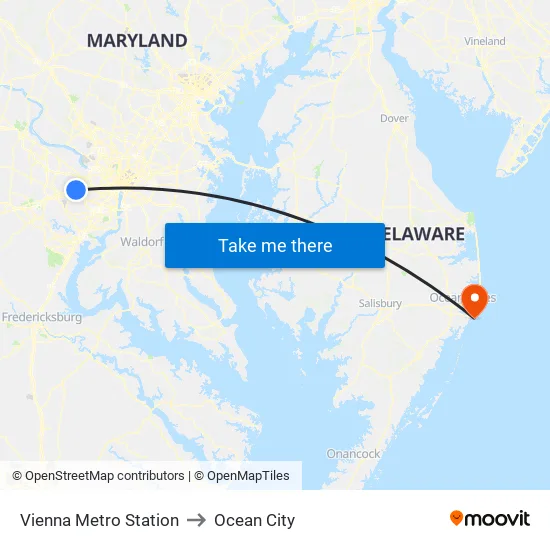 Vienna Metro Station to Ocean City map