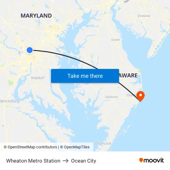 Wheaton Metro Station to Ocean City map