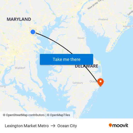 Lexington Market Metro to Ocean City map