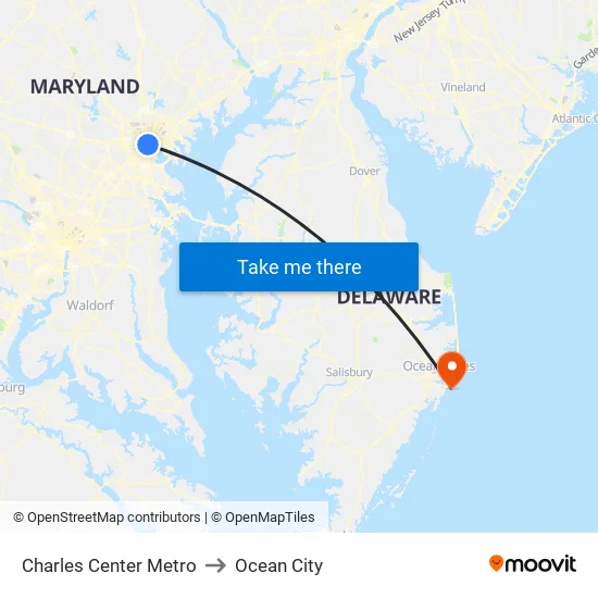 Charles Center Metro to Ocean City map