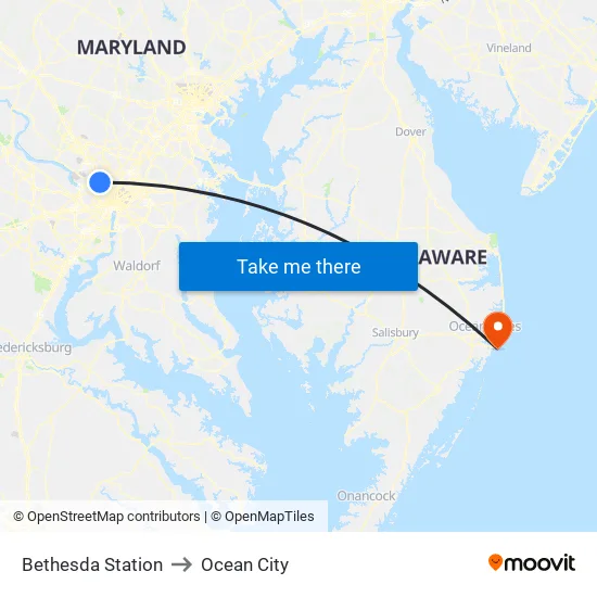 Bethesda Station to Ocean City map