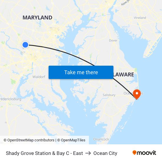 Shady Grove Station & Bay C - East to Ocean City map