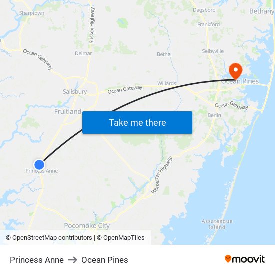 Princess Anne to Ocean Pines map