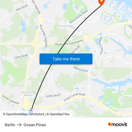 Berlin to Ocean Pines map