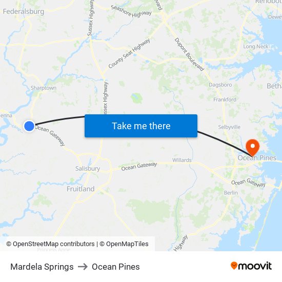 Mardela Springs to Ocean Pines map