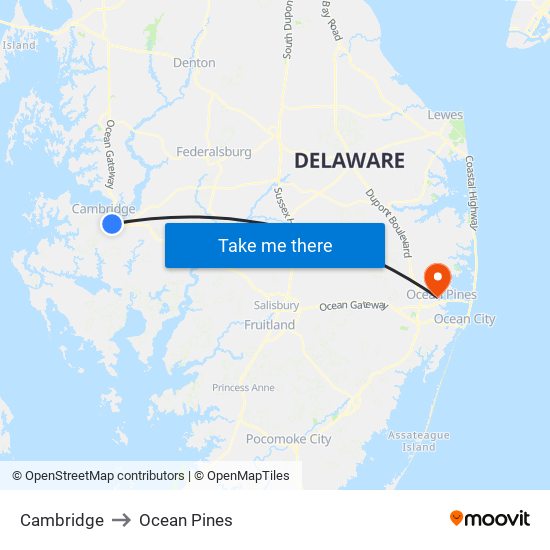 Cambridge to Ocean Pines map