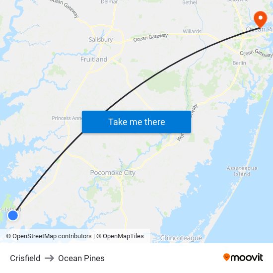 Crisfield to Ocean Pines map