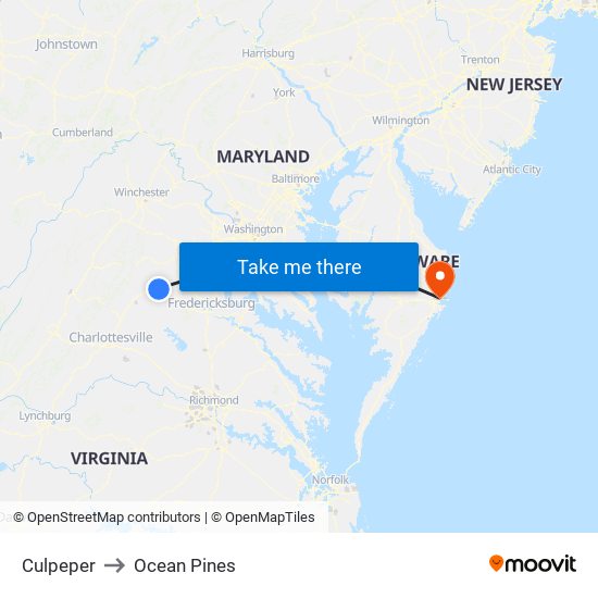 Culpeper to Ocean Pines map