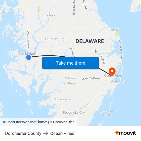 Dorchester County to Ocean Pines map