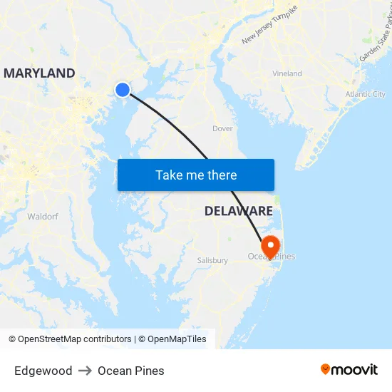 Edgewood to Ocean Pines map