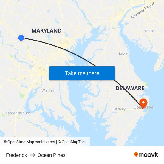 Frederick to Ocean Pines map