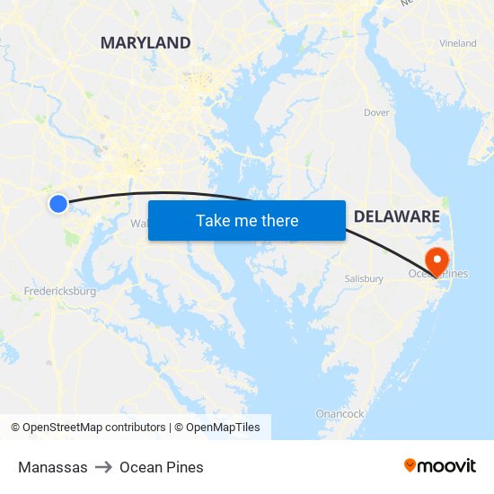 Manassas to Ocean Pines map