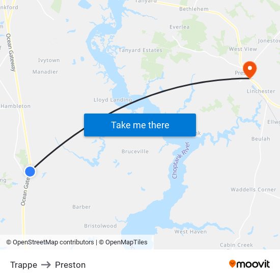 Trappe to Preston map