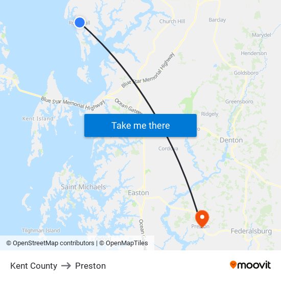 Kent County to Preston map