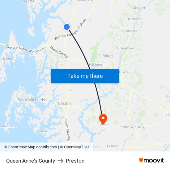 Queen Anne's County to Preston map