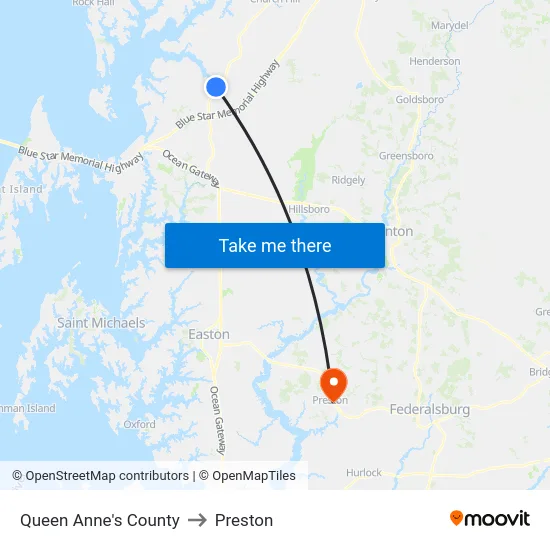 Queen Anne's County to Preston map