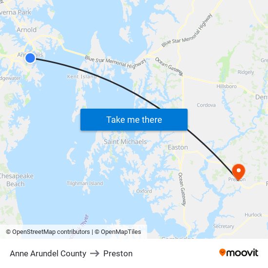 Anne Arundel County to Preston map