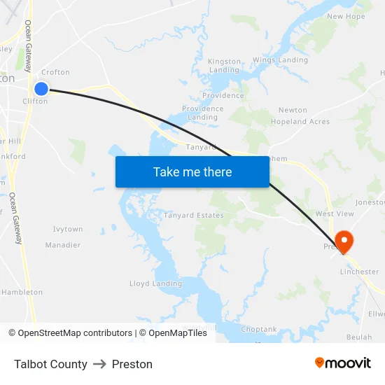 Talbot County to Preston map