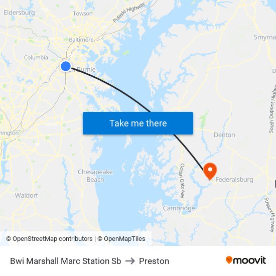 Bwi Marshall Marc Station Sb to Preston map