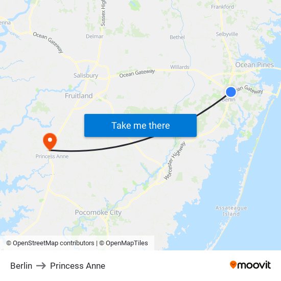 Berlin to Princess Anne map