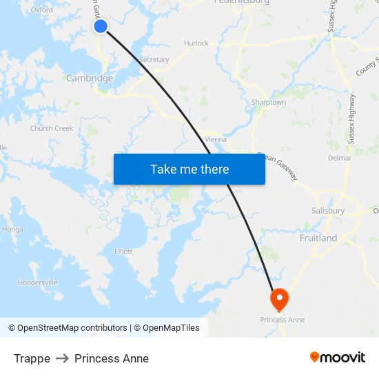 Trappe to Princess Anne map