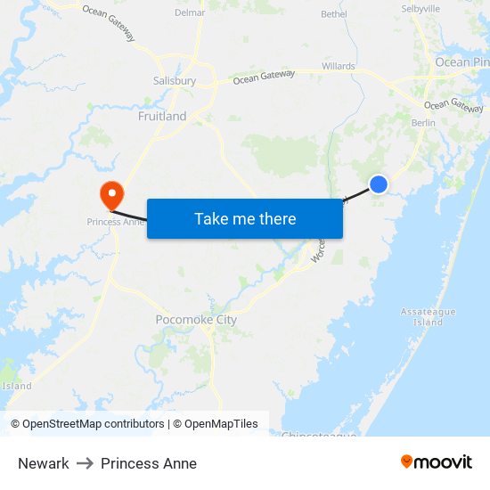 Newark to Princess Anne map
