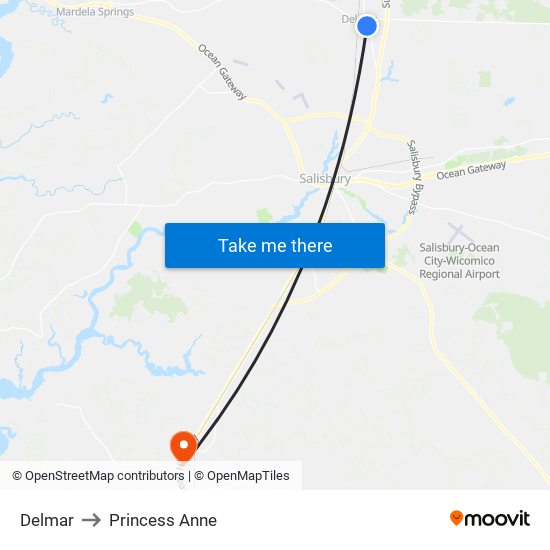 Delmar to Princess Anne map