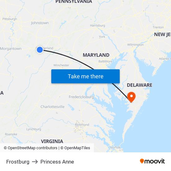 Frostburg to Princess Anne map