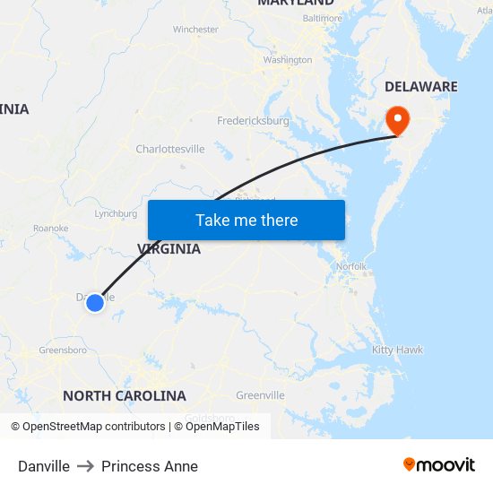 Danville to Princess Anne map