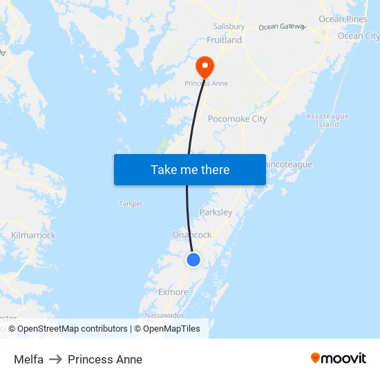 Melfa to Princess Anne map