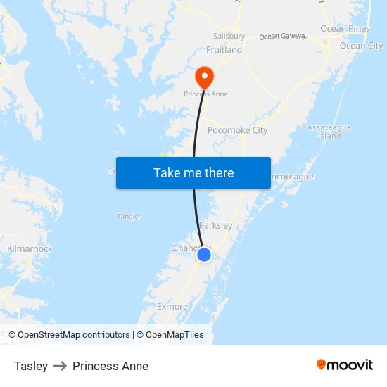 Tasley to Princess Anne map