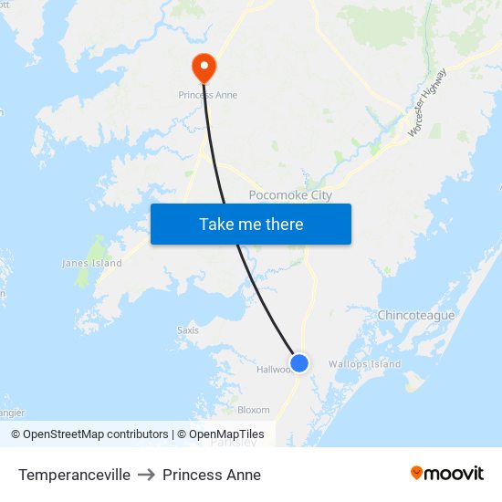 Temperanceville to Princess Anne map