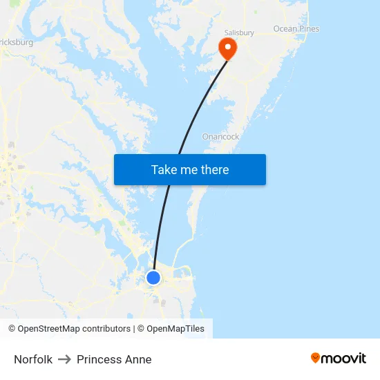 Norfolk to Princess Anne map