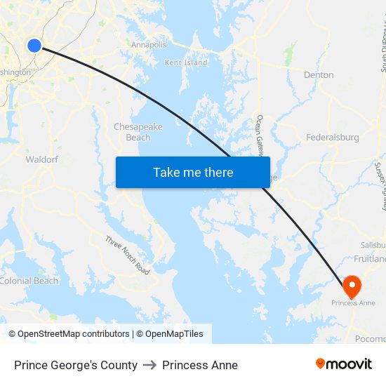 Prince George's County to Princess Anne map