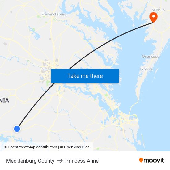 Mecklenburg County to Princess Anne map