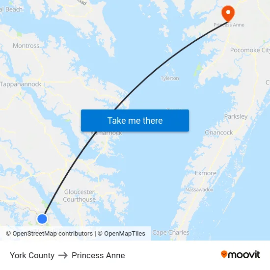 York County to Princess Anne map