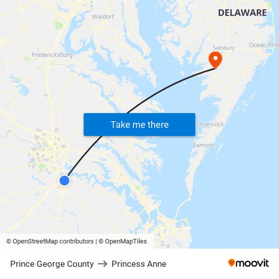 Prince George County to Princess Anne map