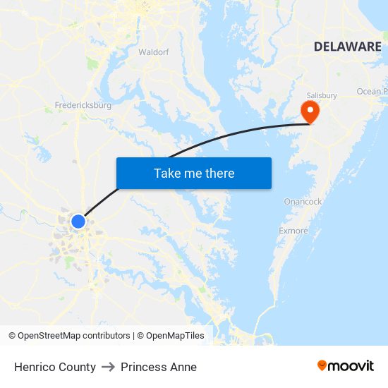 Henrico County to Princess Anne map