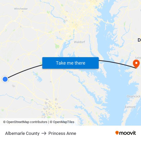 Albemarle County to Princess Anne map