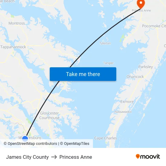 James City County to Princess Anne map