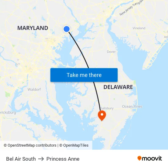 Bel Air South to Princess Anne map