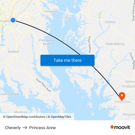 Cheverly to Princess Anne map