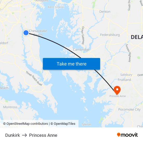 Dunkirk to Princess Anne map