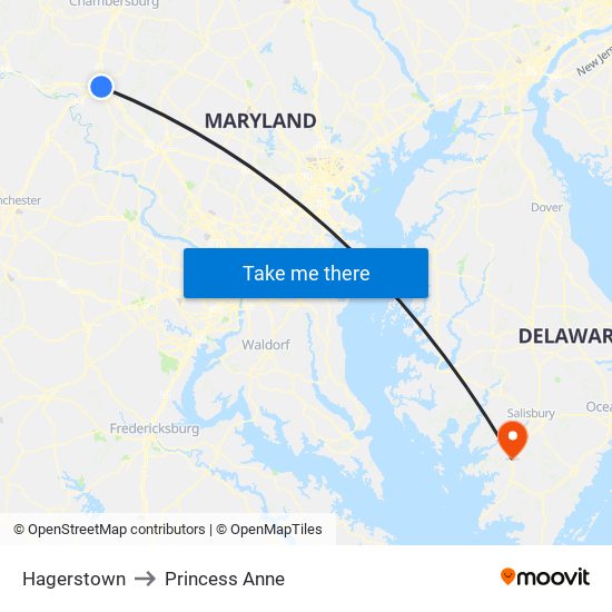 Hagerstown to Princess Anne map
