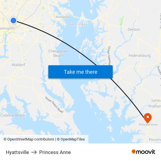 Hyattsville to Princess Anne map