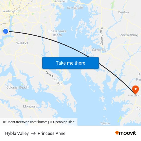 Hybla Valley to Princess Anne map