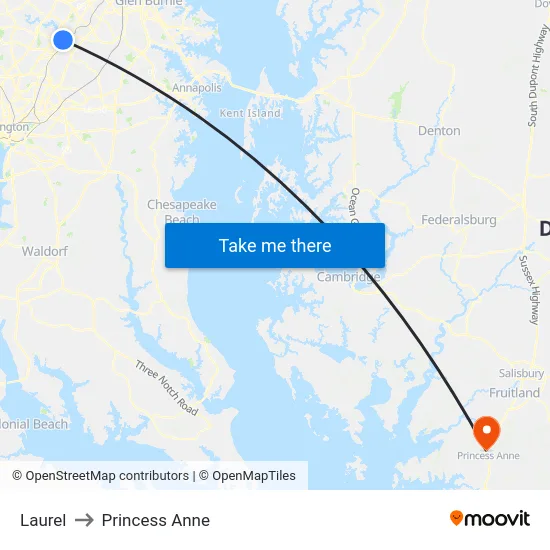 Laurel to Princess Anne map
